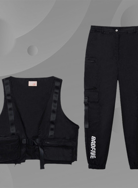 中国李宁男女新秋款棉质大口袋休闲运动宽松套装马甲长裤 AWBR004