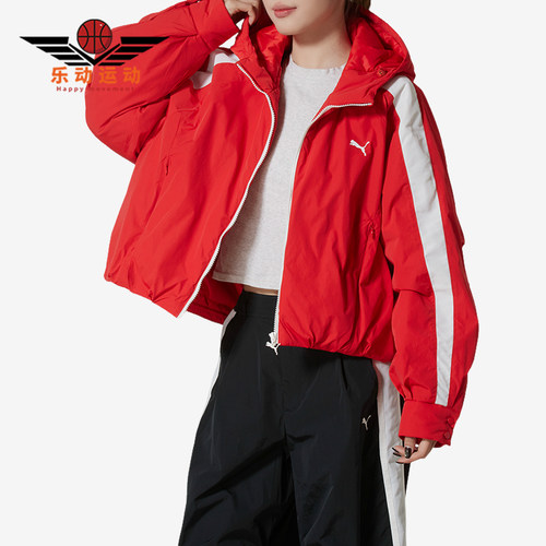 Puma/彪马正品T7复古连帽女红色保暖经典宽松防水棉服637441-11