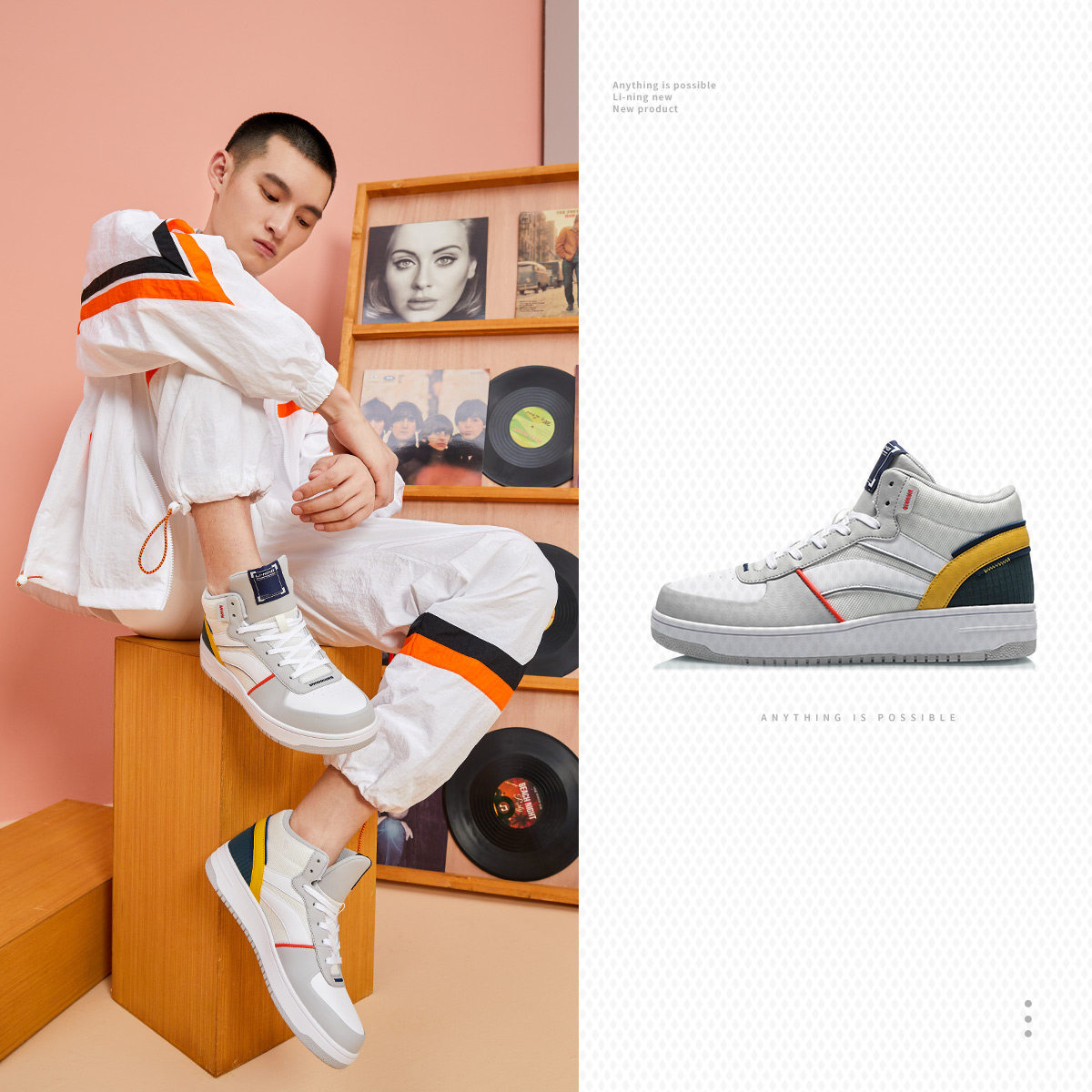 李宁休闲鞋男鞋运动时尚系列男子减震耐磨舒适中帮运动鞋 AGCQ297