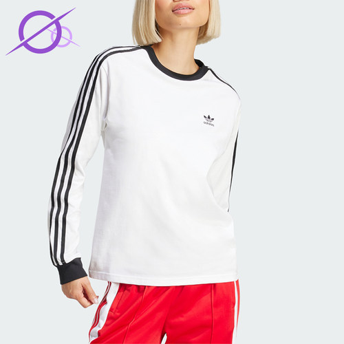 Adidas/阿迪达斯正品三叶草女士圆领套头条纹长袖T恤JC5776