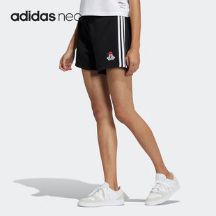 运动休闲女子系带透气短裤 Adidas 新款 NEO HF0456 阿迪达斯正品