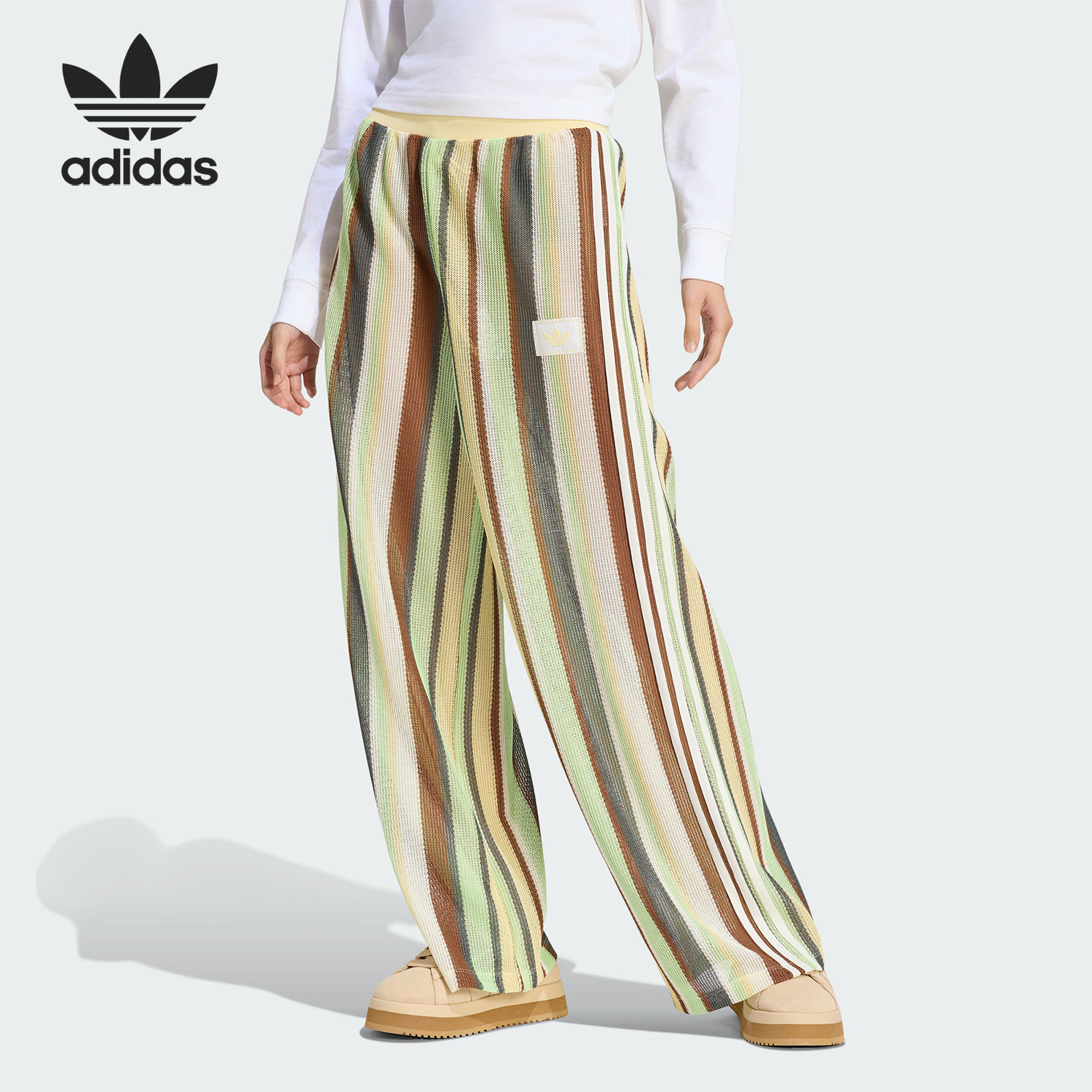 Adidas/阿迪达斯正品三叶草新款女绿棕色经典出街运动裤KY2038