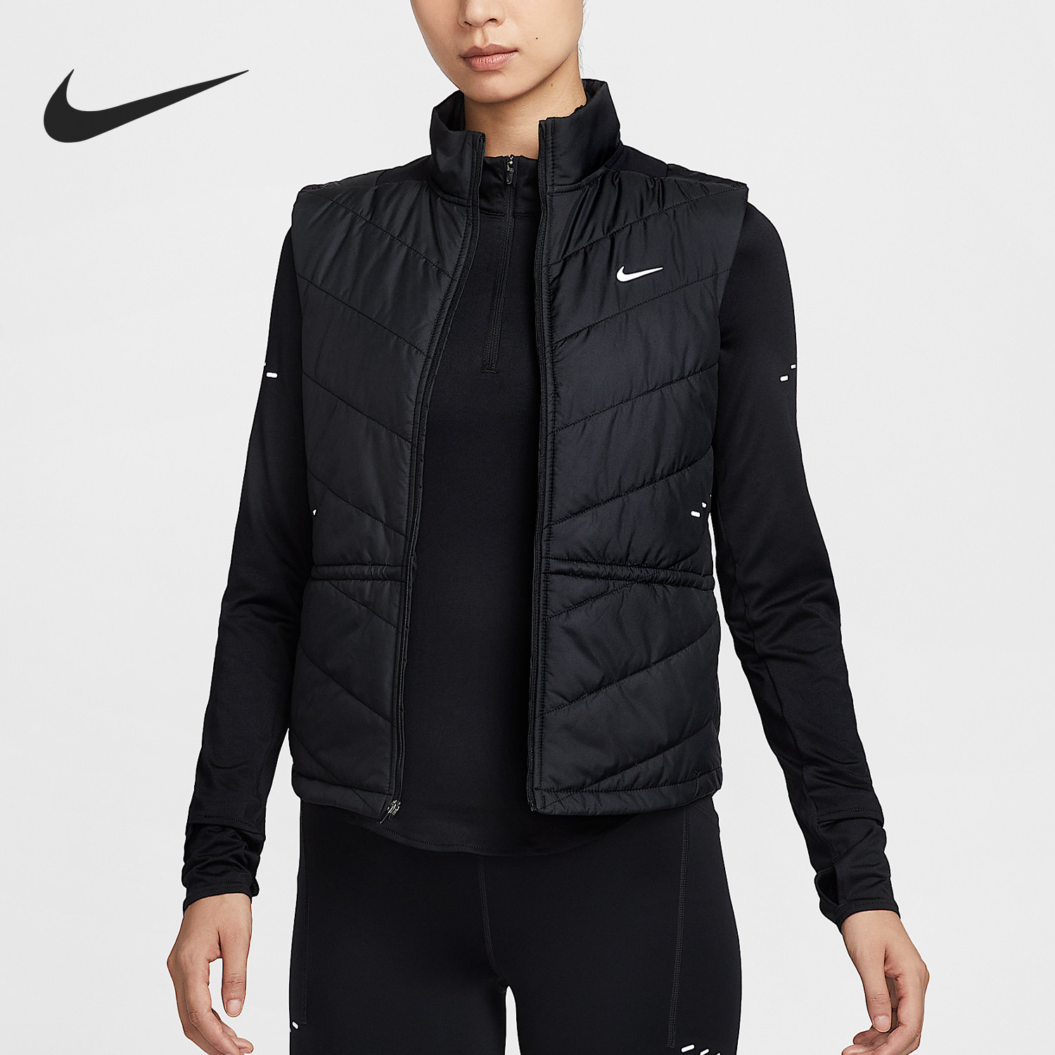 Nike/耐克正品冬季女士反光保暖拼接立领运动棉马甲HV2656-010