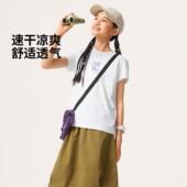 李宁正品 户外系列女大童简约圆领速干透气休闲针织短袖 YTSV076