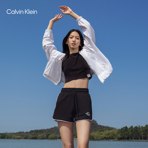 CK女士简约印花抽绳腰纯棉短裤