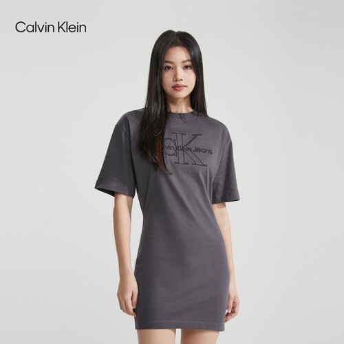CK女士刺绣字母纯棉短袖连衣裙