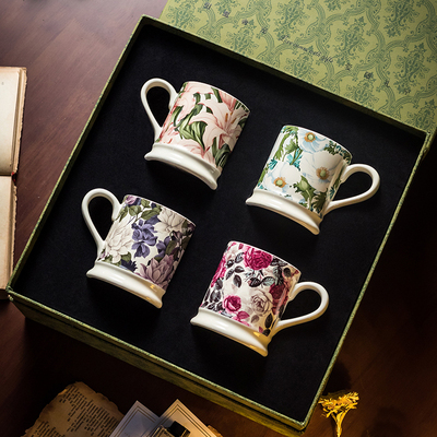 创意高级感陶瓷马克杯4杯套装家用喝水杯子客厅待客泡茶杯饮水杯