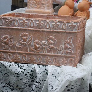浮雕长方形手压红陶盆 花盆盆器粗陶E透气庭院阳台月季绣球 手工