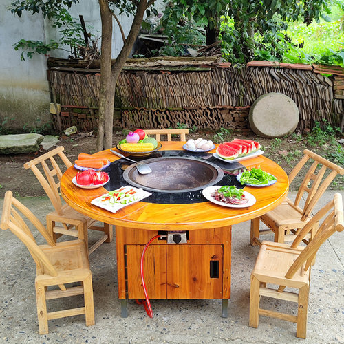 铁锅炖灶c台桌商用烧燃气大灶台无烟地锅鸡饭店柴火鸡大锅台火锅