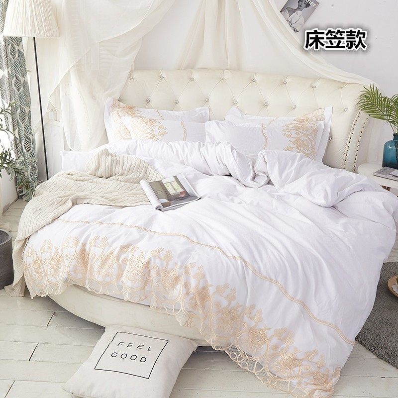 韩式全棉圆床四件套蕾o丝花边公主风床裙床笠纯棉圆形床罩2m2.2米