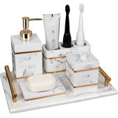 高档洗漱套装 卫浴五件套牙杯轻奢D浴室用品洗手台托盘样板房摆件