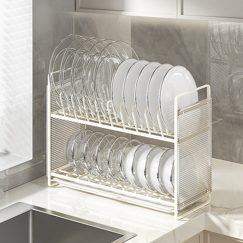 厨房碗碟架双层沥水家用放碗置物架台面多功能橱柜餐具.盘子收纳