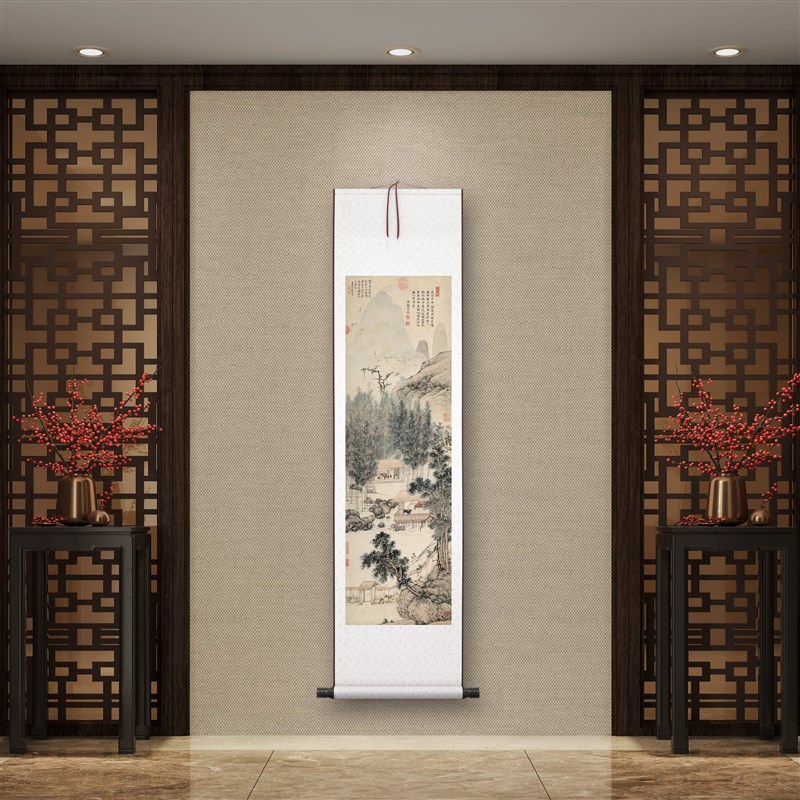 沈贞《竹炉山房图》中式客厅中堂挂画玄关茶室P水墨竹子装饰画高