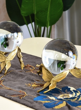 欧式美式纯铜水晶球摆件家居装饰 样板间酒柜茶几电视Z柜软装摆设