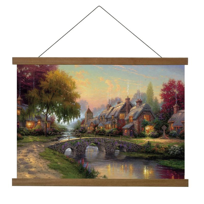 欧式田园风装饰画客n厅卧室床头实木挂画沙发背景墙画电表箱遮挡图片