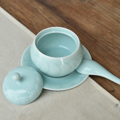 龙泉青瓷一人份炖盅汤盅陶瓷带盖子炖罐隔水炖燕窝蒸U鸡蛋带盖子