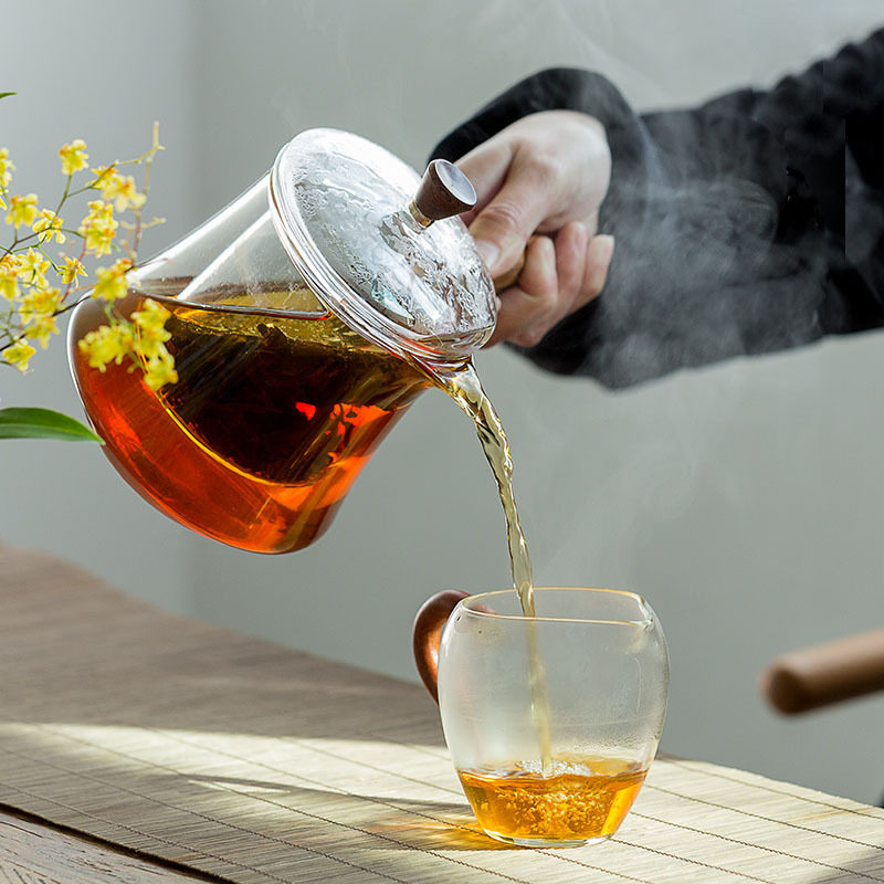 日式高硼硅玻璃壶l煮茶壶蒸煮两用实木柄手侧把壶耐高温电陶炉可