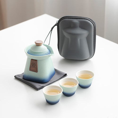 故宫陶瓷b快客杯一壶三杯户外旅行茶具套装便携式茶壶一人用泡茶