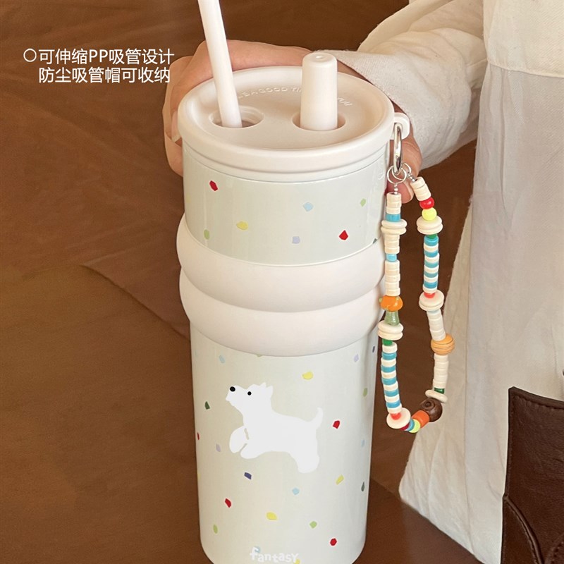 浮想陶瓷内胆保温杯女生大容量吸管杯高J颜值水杯子咖啡杯便携学