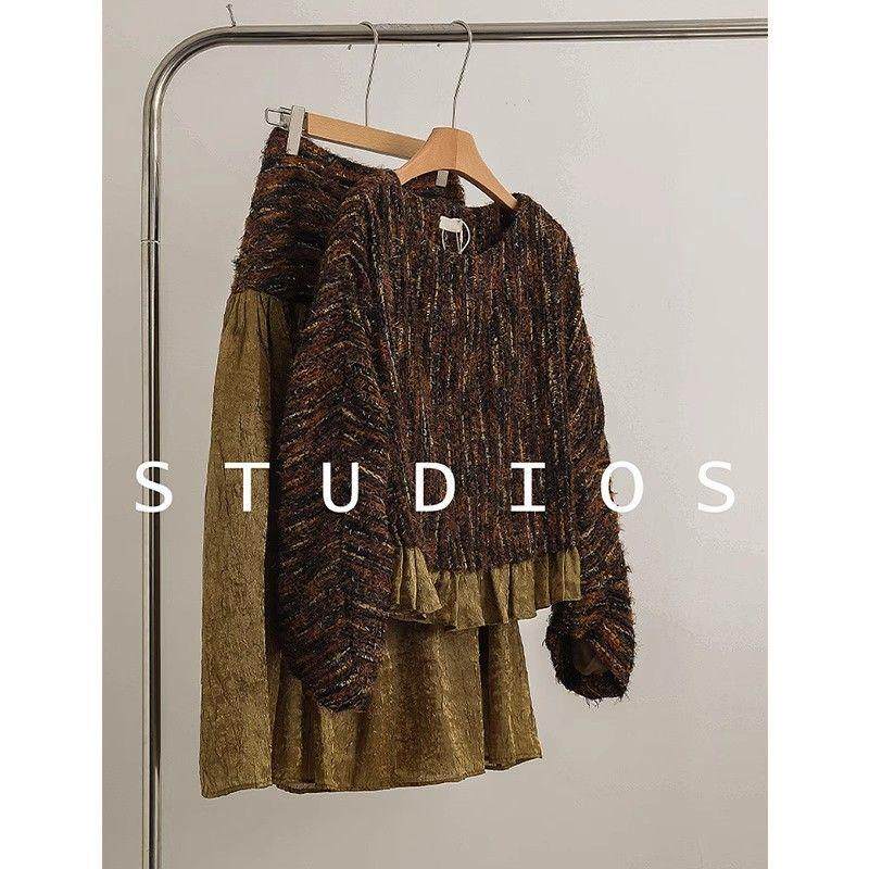 美拉德穿搭小香风棕色mIu系毛衣半身裙两件套装女冬装搭配一整套,女装/女士精品,时尚套装,淘宝优惠券,粉丝福利购,淘宝优惠卷