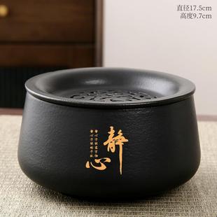 建水陶瓷茶渣缸茶洗带盖配件茶杯收纳碗功夫茶具大水孟废水桶家用