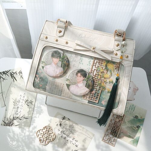 小方包pu百搭透明斜挎二次元徽章吧唧痛包女流风回雪