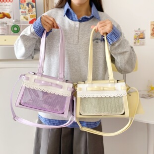 丝带蝴蝶结小食量痛包二次元单肩包小众吧唧包日系透明通勤斜挎包