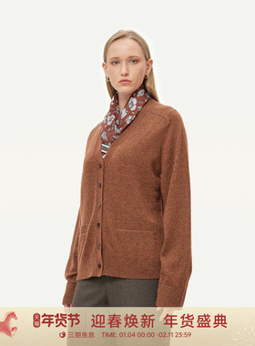 GOLDEN BARRY25秋冬复古英伦风简约叠穿气质V领100羊绒开衫243140