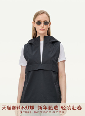 GOLDEN BARRY25秋100棉日系经典工装休闲气质黑色连帽马甲123178