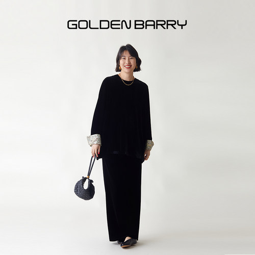 GOLDENBARRY轻盈丝绒阔腿裤
