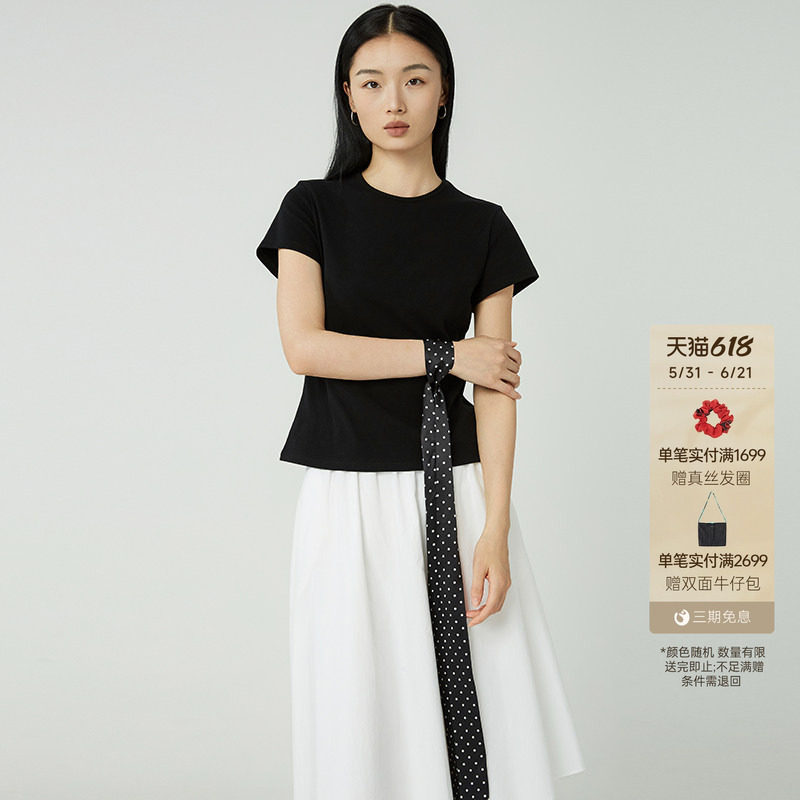 【新】GOLDEN BARRY金和百瑞羊毛修身基础日常休闲短T恤女201818