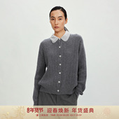 100羊绒 GOLDEN BARRY25冬经典 优雅精致娃娃领针织开衫 243127