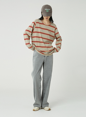 GOLDEN BARRY25秋新品美式复古水洗灰色牛仔全棉直筒裤女503175