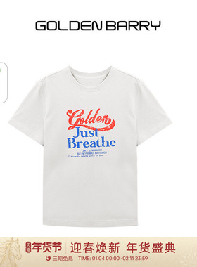 GOLDEN BARRY金和百瑞25夏美式复古印花圆领短袖T恤女上衣201035