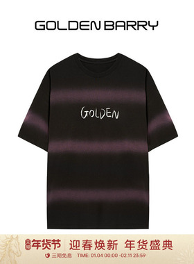 GOLDEN BARRY25秋冬日常基础百搭100棉喷绘时尚做旧水洗T恤201951