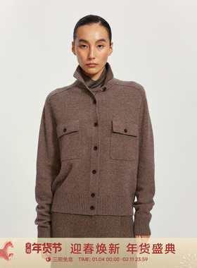 GOLDEN BARRY25秋冬经典细腻双口袋翻领叠穿针织羊毛开衫242291