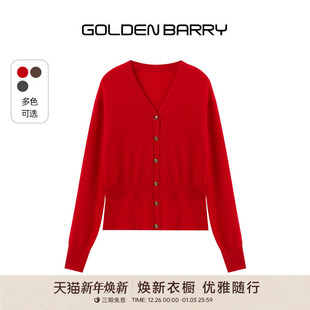 GOLDEN 外套243111 BARRY金和百瑞25秋气质V领收腰山羊绒毛织开衫