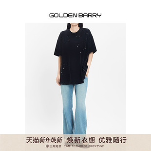 T恤201910 黑色百搭水洗怀旧风钉钻短袖 GOLDEN BARRY金和百瑞女装