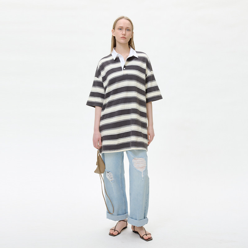 GOLDEN BARRY金和百瑞25夏简奢双织肌理Polo衫短袖女201994/-1