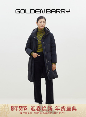 GOLDEN BARRY金和百瑞长期主义保暖连帽中长款黑色鹅绒服132055