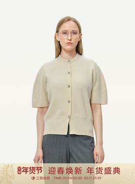 GOLDEN BARRY25秋新款山羊绒小香风百搭随性气质短袖开衫女243133