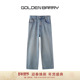 浅蓝色100棉阔腿高腰牛仔裤 GOLDEN BARRY金和百瑞春季 501114