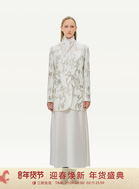 GOLDEN BARRY25秋钉珠V领亚麻休闲独特漂亮西装外套女100162