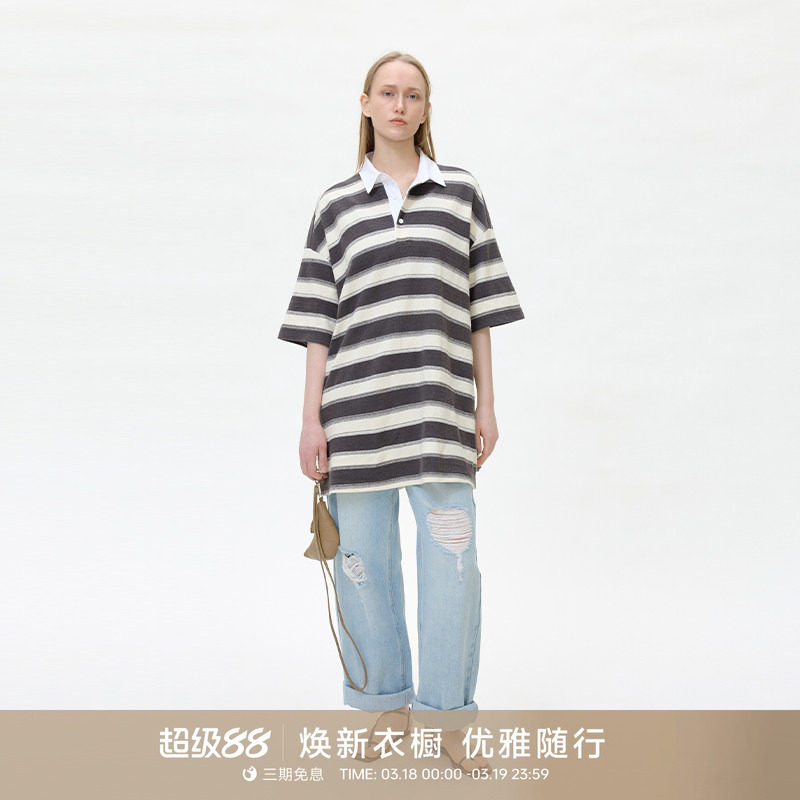 GOLDEN BARRY金和百瑞25夏简奢双织肌理Polo衫短袖女201994/-1