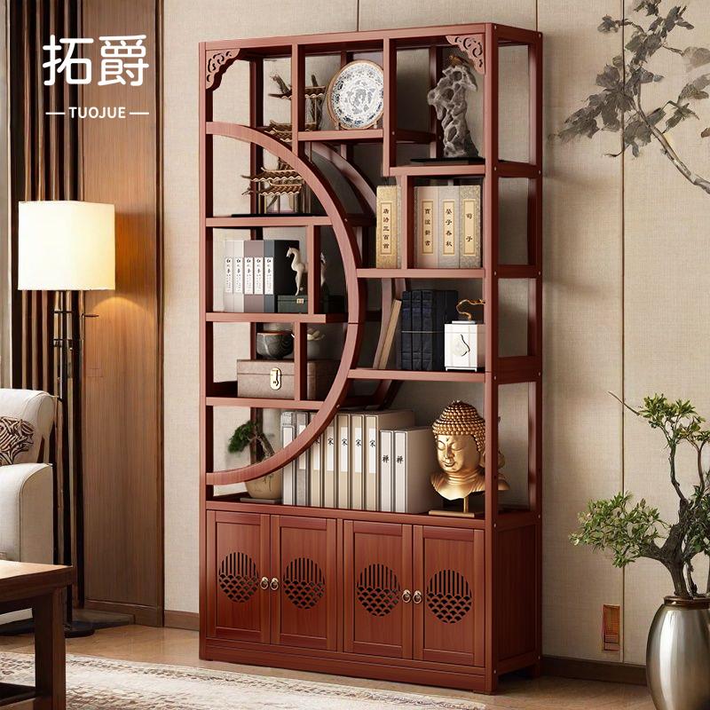覆古博古架茶室展示柜非实木茶架一体靠墙茶叶置物架紫砂壶摆放架