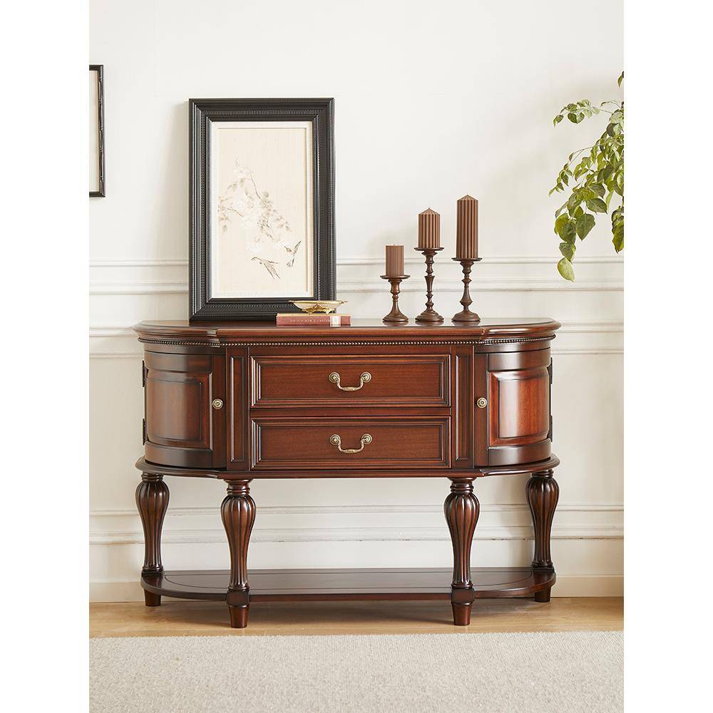 需定制美式古典实木黑胡桃木半圆玄关台客厅装饰储物柜隔断多功能