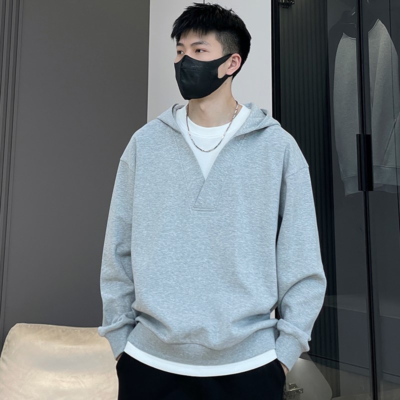 速发假两件连帽卫衣男春2025新款潮流设计感休闲宽松外套男士上衣