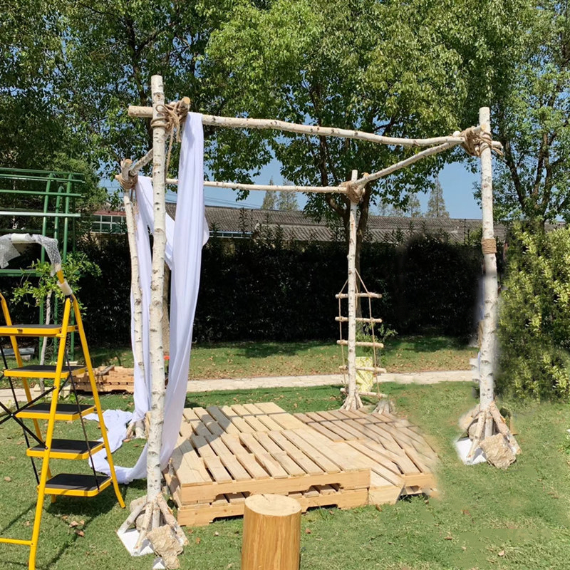 速发白桦树干枝新款森系婚庆道门花门架子婚礼拍训花艺插花培摄拱