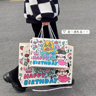 速发涂鸦生日202年礼款 袋可爱袋子 品提礼手袋特大号新物包装