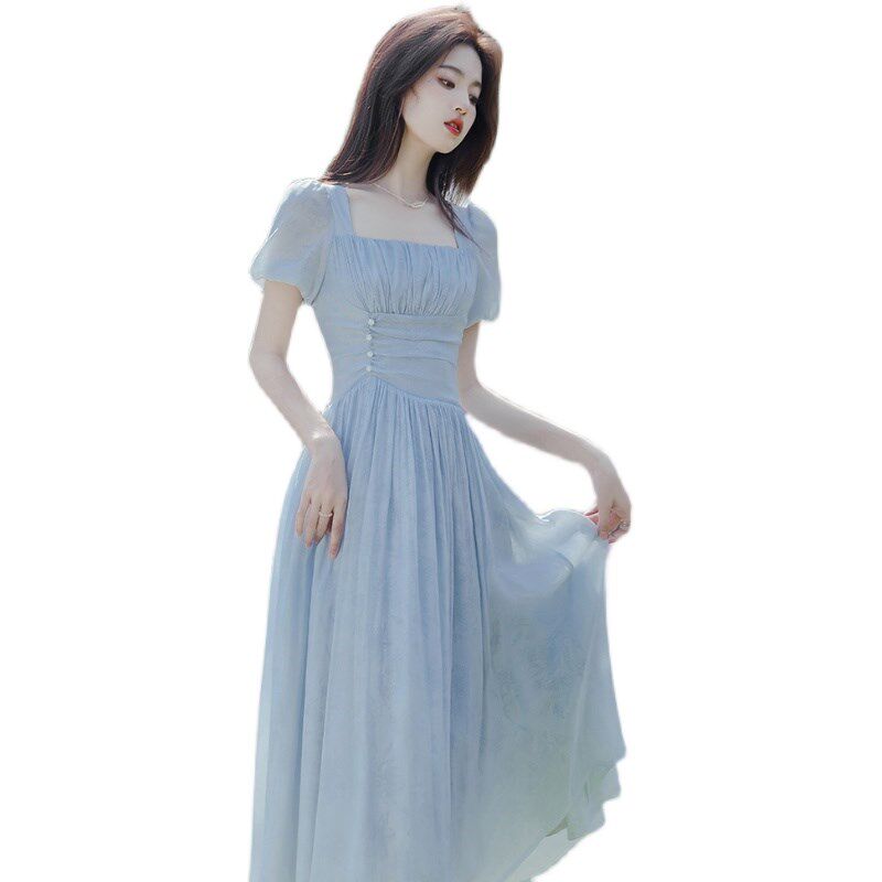 速发伴娘服平时可穿白雪公主裙成人礼礼服日常蓝色连衣裙夏季